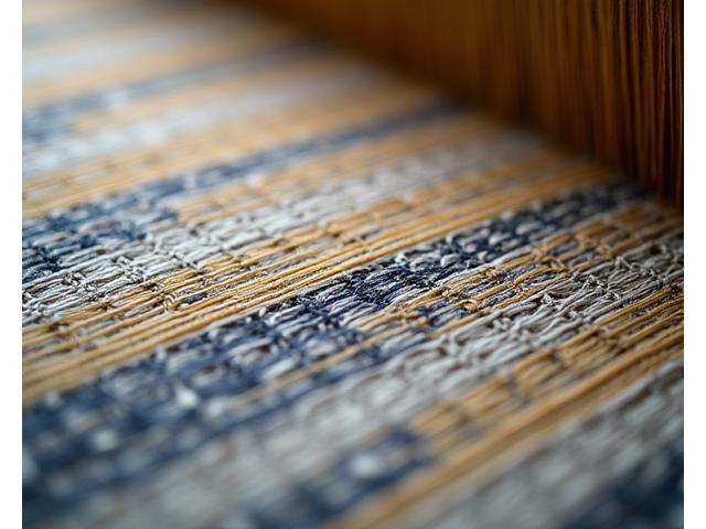 現代的なテキスタイルデザインに日本の伝統的な模様が繊細に織り込まれている様子