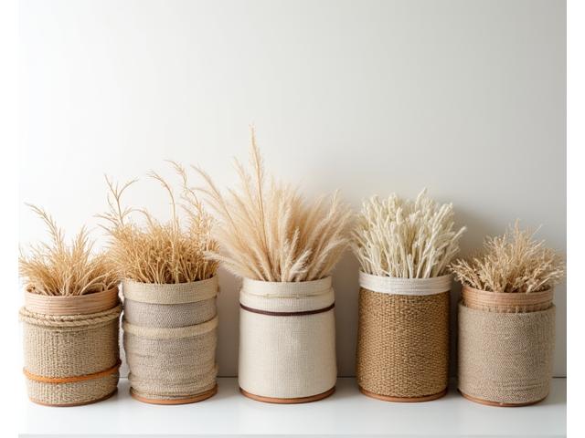 使用済みの様々なテキスタイル製品が、清潔な回収ボックスに分類され、再資源化を待っている様子