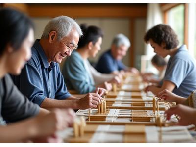 ワークショップ形式で、参加者が熱心に伝統的な織物技術を学んでいる様子