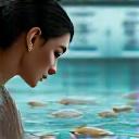 養殖場で魚を見守る養殖業者、秋子さん